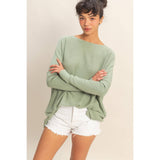 Boat Neck Batwing Sleeve Relaxed Sweater