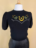 Lucky Horseshoe Short Sleeve Sweater in Black