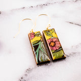 Yellow Nouveau Floral Rectangle Earrings