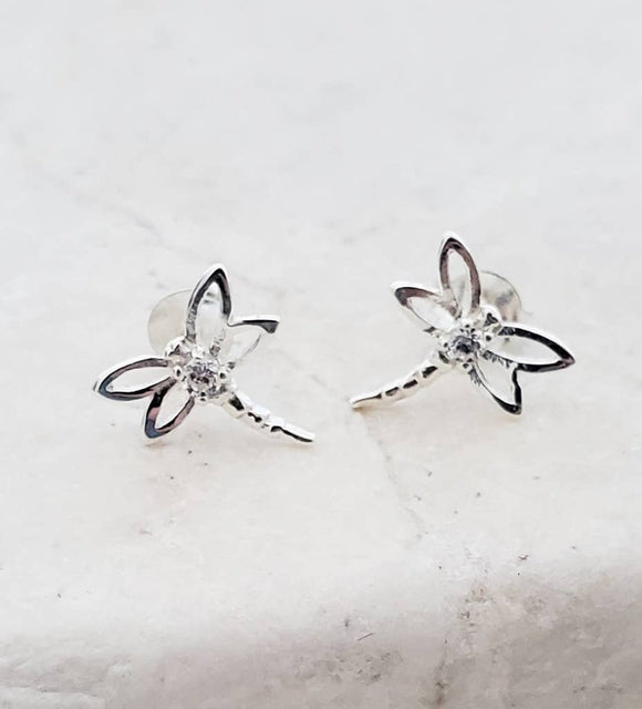 Silver Dragonfly Studs