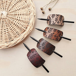 Hair Slide - Engraved Leather Botanical Designs