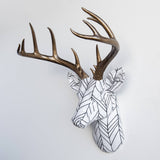 Fabric Deer Head - White/Thin Black Lines