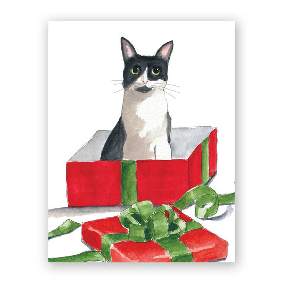 Cat in Christmas Box Card