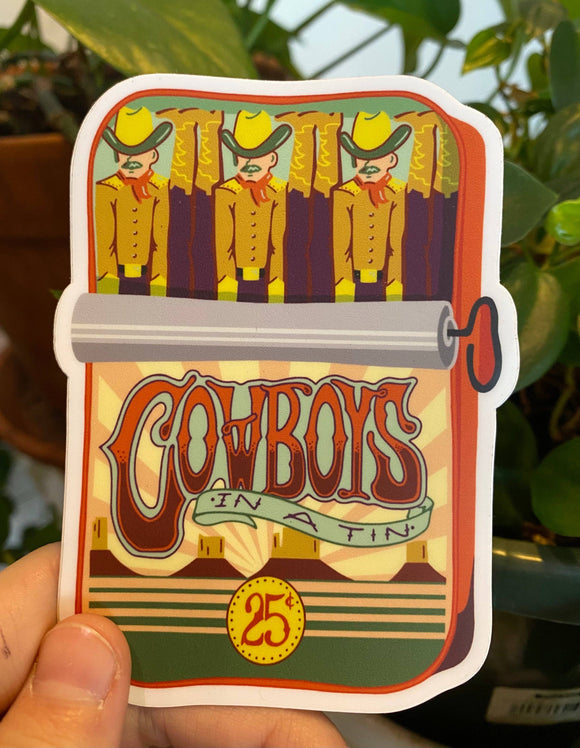 Cowboys in a Tin Sticker