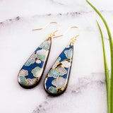 Dusky Blue Cherry Blossom Teardrop Earrings
