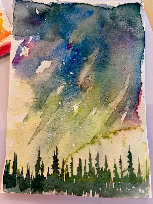 June 7 - Beginning Watercolor Class: Northern Lights/Galaxy (Saturday, 6-8pm)