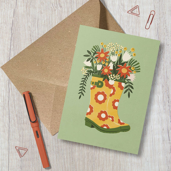 Spring Wellies |  Floral Countryside Greeting Card