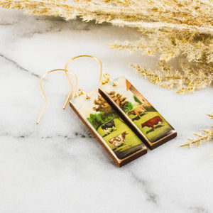 Vintage Cow Farm Rectangle Earrings