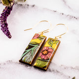 Yellow Nouveau Floral Rectangle Earrings