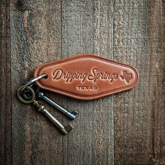 Dripping Springs Texas Leather Keychain Motel Style