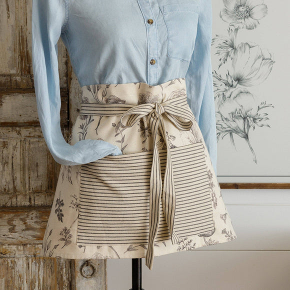 Black and White Botanicals - Half Apron