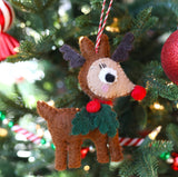 Reindeer with Holly Felt Wool Christmas Ornament