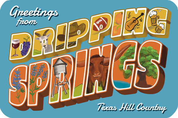 Dripping Springs Postcard Retro Sticker
