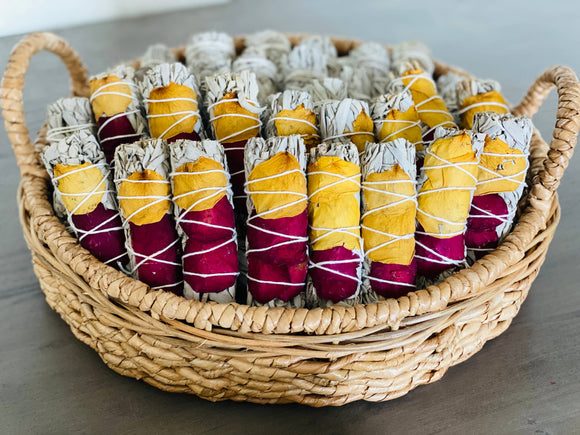 White Sage w/ Dried Rose Petals Smudge Sticks