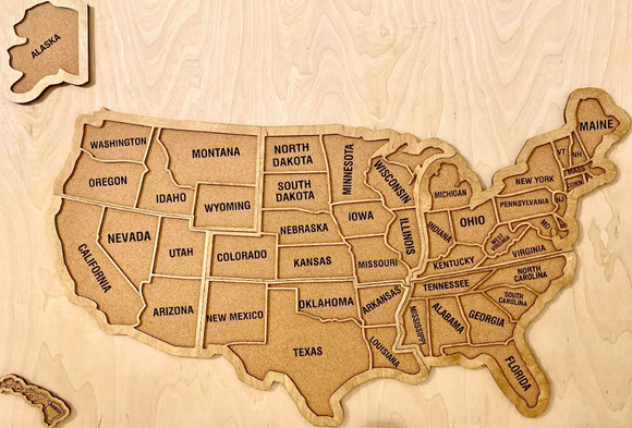 USA Wooden Cork Board Push Pin Map