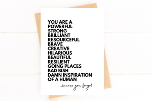 You Are An Inspiration In Case You Forgot Encouragement Card