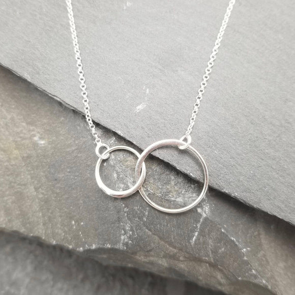 Two Silver Circles On Silver Chain Necklace