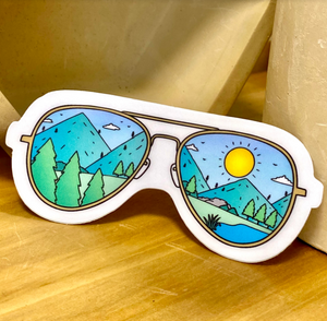 Mountains with Sunglasses Hiking & Camping  Sticker